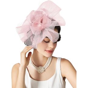 SWEETV Flower Fascinators Hat Tea Party Hats for Women, Formal Headwear for Kentucky Tea Hat Derby, Cocktail, Wedding, Fancy Dress Party, Dusty Pink