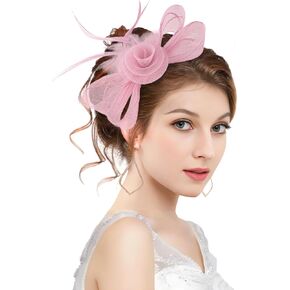 Unpifolov Fascinators Hats Flower Mesh Feathers Headband Tea Party Wedding Derby Cocktail Hair Clip Headwear for Girls Women