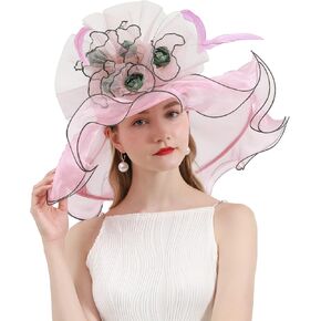 Women Derby Church Organza Flower Wedding Tea Party Fascinator Wide Brim Sun Hat
