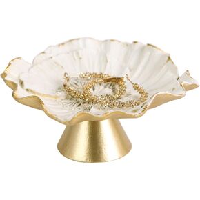NIKKY HOME Vintage Ring Holder Jewelry Dish, Flower Shaped Trinket Display Decorative Metal Tray Classy Birthday Christmas Gifts for Women Girls, White