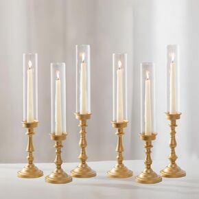 Nuptio Gold Candlestick Holders Bulk: مجموعة من 6 شموع زجاجية طويل القامة الزجاج - شموع عتيقة Stand Stand for Wedding Bridal Defray Decor