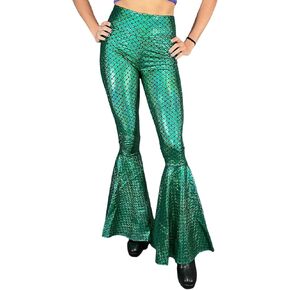 Green Mermaid Costume High Waist Bell Bottoms - Sparkle Mermaid Pants - Made in USA (Small)