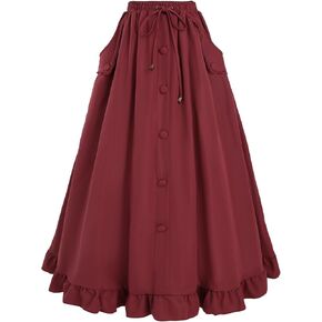 CR ROLECOS Womens Renaissance Skirt Victorian High Waist Peasant Double Layers Long Skirt