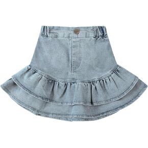 Flofallzique Girls Jean Skirt Pleated Blue Mini Kids Toddler Denim Skort with Short Underneath for 2-8 Years