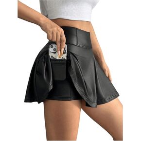 MakeMeChic Girl's PU Leather A Line Mini Skirt Flared Hem Ruffle Summer Short Skirts with Pocket