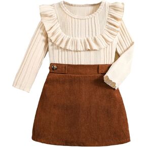 SOLY HUX Girl's Skirt Outfits Long Sleeve Knitted Shirt Sweater Ruffle Trim Tshirt Tops & Mini Skirt Cute Clothes 2 Piece Set