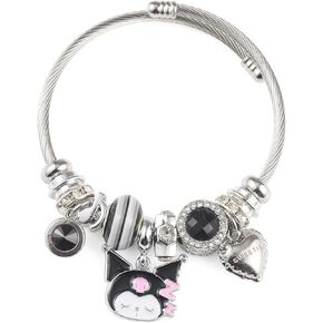 Charm Bracelet, Adjustable Stainless Steel Bracelet, Fashion Anime Cartoon Accessories for Ladies Women Girls Friendship Wife Birthday Gift
