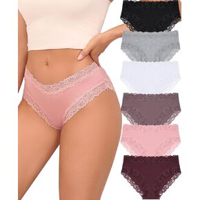 FINETOO Womens Underwear Cotton Bikini Underwear for Women Lace Wasit Hipster Panties Soft Breathable Briefs 6 Pack