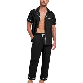 EA'S SECRET Mens Pajamas Set 100% Cotton Soft Button Pajamas for Men Short Sleeve Sleepwear 2 Piece Lounge Pjs Sets