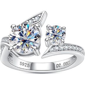 AnuClub Heart/Pear/Radiant/Round Cut Moissanite Rings D Color VVS1 925 Sterling Silver Statement Engagement Wedding Promise Ring for Women with Certificate
