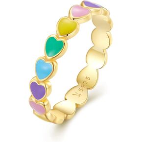 925 Sterling Silver Rainbow Heart Rings for Women Teen Girls Hypoallergenic Dainty Colorful Heart Finger Rings Promise Ring for Her Birthday Valentine's Day Christmas Gifts