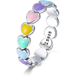 925 Sterling Silver Rainbow Heart Rings للنساء في سن المراهقة الفتيات Hypoallergenic اللطيفات الملونة الملونة الوعد in Kuwait