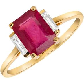 YoTreasure 14K Yellow Gold Ruby, Citrine & London Blue Topaz Engagement Rings for Women | Solid Gold Three-Stone Promise Ring | Birthstone Jewelry for Women | Available in Size 5-10