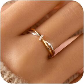 Twisted Knot CZ Ring for Women 925 Sterling Silver Infinity Love Promise Ring for Her 14K Gold Plated Intertwine Ring to Daughter Mother Wedding Band Engagement Ring Graduation Gift