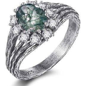 الطحلب الطبيعي عقيق/مونستون خاتم الخطوبة للنساء 925 Sterling Silver Leaf Moonstone Ring الطحلب عقيق خواتم الزفاف خاتم الزفاف