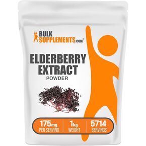 BulkSupplements.com Elderberry Extract Powder - Elderberry Supplements, from Black Elderberry - for Immune Support, Gluten Free - 175mg per Serving, 250g (8.8 oz) (Pack of 1)