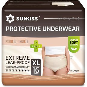SUNKISS Women Incontinence Underwear, Daytime Disposable Postpartum Adult Panties, Protective Pull Ups with Maximum Absorbency, Medium, Beige, 32 Count