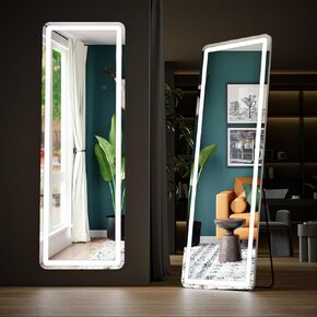 مرآة كاملة الطول مع مصابيح LED ، 64 "x21" مرآة أرضية مع إضاءة و 3 ألوان ، مرايا LED كاملة مع الوقوف لغرفة النوم ، غرفة الملابس ، المستطيل