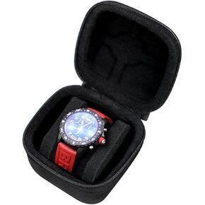 Watch Watch Case for Men Women ، 12 فتحات Hard Watch Carry Case Travel Watch Box مع وسادة ناعمة للصدمات ، ومراقبة سفر محمولة لساعات المعصم والساعات الذكية الأسود