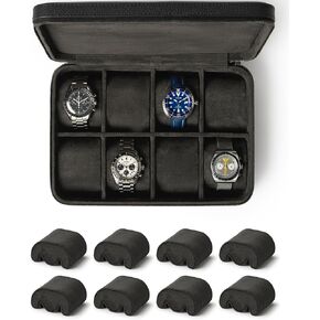 TAWBURY Fraser 8 Watch Case (Black) with a Set of 8 X-Small Pillows to Fit 5.5-6.5" Wrists