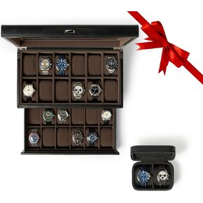 TAWBURY GIFT SET | Bayswater 24 Slot Watch Box with Drawer (Black) and Fraser 2 Watch Travel Case (Black)