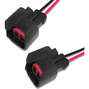 حزمة من 2 EV6 EV14 موصل حاقن وقود السيارات ، موصل تسخير حقن الوقود مع سلك مناسب لمعظم أجزاء السيارات （أسود）