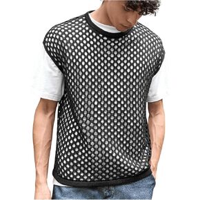 Floerns Men Hollow Out Crew Neck Sweater Cap Cap Sleeve Daptical Meetwear Tops