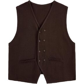 Men's Sleeveless Button Front Sweater Vest V Neck Knitted Asymmetrical Vests Top