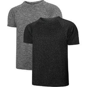 2 Pack Boys Dry-Fit Athletic Shirt Short Sleeve Crew Neck Moisture Wicking Performance Tees for Youth Teens 4-16Y