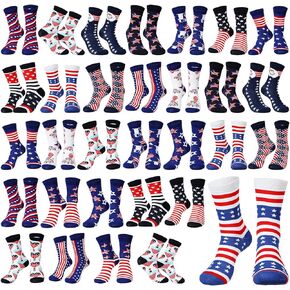 Geyoga 30 Pairs American Flags Cotton Socks for Men Women 4th of July Patriotic Holiday Stars USA Socks Bulk for Family