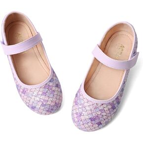 Toddler Girls Mermaid Dress Shoes Glitter Ballet Flats Non-Slip Soft Mary Jane Flower Girl Princess Shoes for School Party Wedding