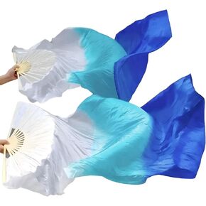 Professional Chinese Dance Fans - Handmade Faux Silk & Bamboo Foldable Fans | Belly Dancing Performance Set with Multiple Colors | Traditional Silk Fan Pair(H-2-WB)