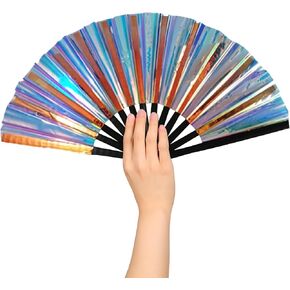 Boots on The Ground Fan,New Large Holographic Folding Hand Fan Line Dance Popping Fan,Boots on The Ground Hand Fan,Folding Hand Classic Style Fans Bamboo Ribs Hands Held Chinese(13 INCH, BLUE)