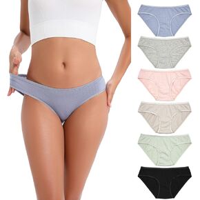 KNITLORD Womens Underwear Cotton Stretch Bikini Comfort Briefs Panties Soft Low Rise 6 Pack
