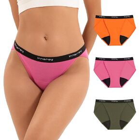 INNERSY Women's Bikini Period Underwear Cotton Menstrual Leakproof Panties 3-Pack
