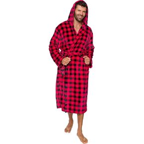 Ross Michaels Mens Robe Hooded Wrap Style - Mid Length Plush Fleece Bathrobe