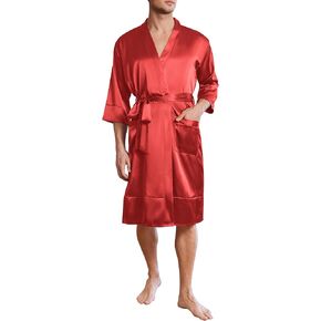 Ekouaer Mens ساتان رداء خفيفة الوزن حريري كيمونو رداء الاستحمام 3/4 SPA Loungwear مع جيوب S-3XL