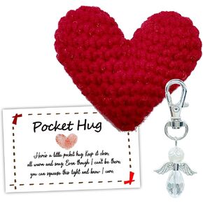 MKISHINE Little Pocket Hug Crocheted Heart Small Gift, Pocket Hug Crochet Heart with Sympathy Card, Handmade Cute Crocheted Pocket Hug Token, Inspirational Pocket Hug Gift