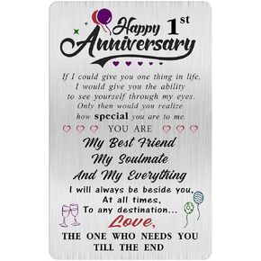 Alotozo 1st Anniversary Meaningful Gifts for Him Her, Happy 1 Year Wedding Anniversary Engraved Wallet Card Gift for Husband Men Boyfriend Women