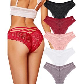 Knowyou Sexy Underwear for Women Lace Cheeky Panties V-waist Womens Underwear Soft Cute Low Rise Bikini Hipster for Ladies