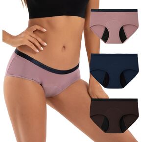 INNERSY Women's Period Underwear Heavy Flow Postpartum Teens Menstrual Hipster Panties 3-Pack