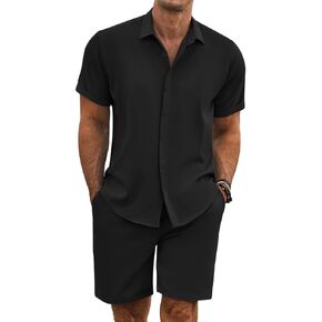 Men's 2 Piece Outfits Summer Beach Short Sleeve Shirts and Shorts Vacation Outfits Shirt and Shorts Sets for Men