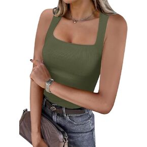 ANRABESS Women's Square Neck Tank Top Sleeveless Workout Summer Basic Tops Knit Slim Fit 2025 Trendy Shirts Camisole Clothes