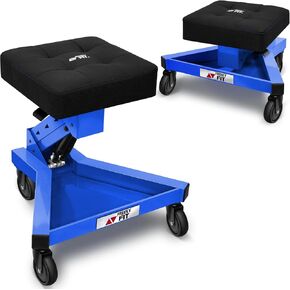 Mechanic Stool with Wheels, Hydraulic Adjustable Shop Stool on Wheels, Garage Work Rolling Stool Chair for Workshop, 400 LBS Capacity, 4 Inch Casters, 360° Swivel Padded Seat, Blue