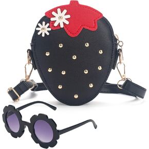 Strawberry Purse for Girls - Toddler Crossbody Bag Fruit Shaped with Rivets Kids Purse - Birthday Gift