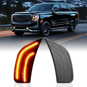 HECASA 2PCS LED Side Marker Lights Compatible with 2021-2024 GMC Yukon/Yukon XL/Denali/Chevy Chevrolet Tahoe/Suburban/Cadillac Escalade/Escalade ESV Front Bumper Signal Lamps Clear Lens White LED
