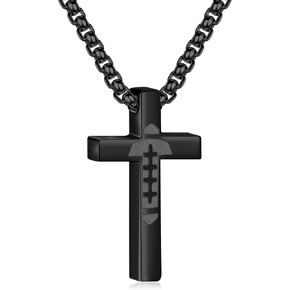 P.BLAKE Football Cross Necklace for Boys Kids Men, Stainless Steel Cross Pendant Chain 16/18/20/22/24 Inches Football Accessories Religious Christian Sports Jewelry Gifts