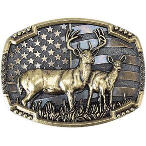 Western Belt Buckles for Men Women Cowboy Belt Buckle American Patriotic Belt Buckles Deer