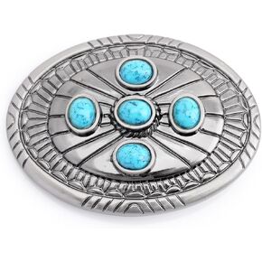 حزام حزام بيضاوي Western Western Western with Faux Farquoise Stones ، يناسب أحزمة 1.5 بوصة HRBK T5899