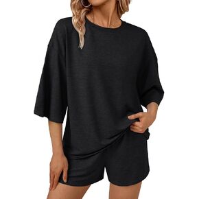 صالة Womens التلقائية مجموعات قطعتين مجموعة الصيف 2 قطعة 2 Pajama 3/4 الأكمام كبيرة الحجم